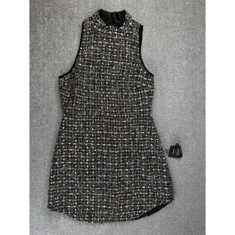Lulus Dress Medium Black Multi Metallic Sequin Tweed Mock Neck Shift Holiday